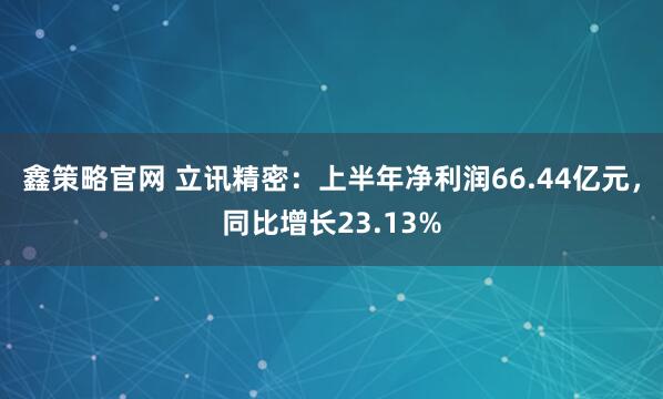 鑫策略官网 立讯精密：上半年净利润66.44亿元，同比增长23.13%