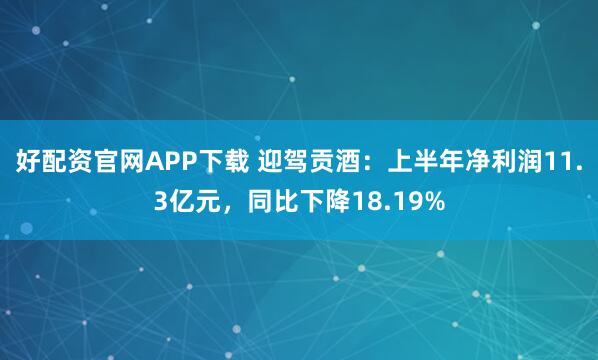 好配资官网APP下载 迎驾贡酒：上半年净利润11.3亿元，同比下降18.19%
